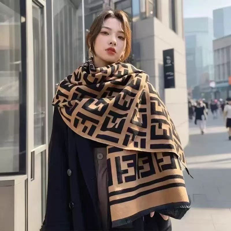 围巾女秋冬季保暖网红双面字母韩版百搭2025新款春仿羊绒披肩围脖|undefined