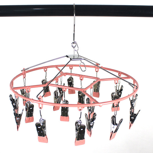 Underwear and pantyhose cool clothes hanger and trouser clip. Metal dipped plastic household multi-purpose clothes hanger and trouser clip for adults, children and infants.