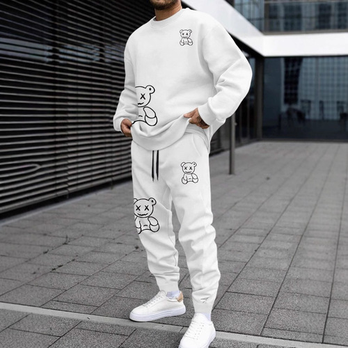 TEMU Fall/Winter Fashion Cartoon 3D Digital Printing Loose Casual Men's Crew Neck Sweatshirt Set