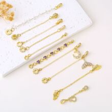 18K包金保色微镶锆石葫芦水晶隔珠链条挂链防丢链diy饰品配件材料