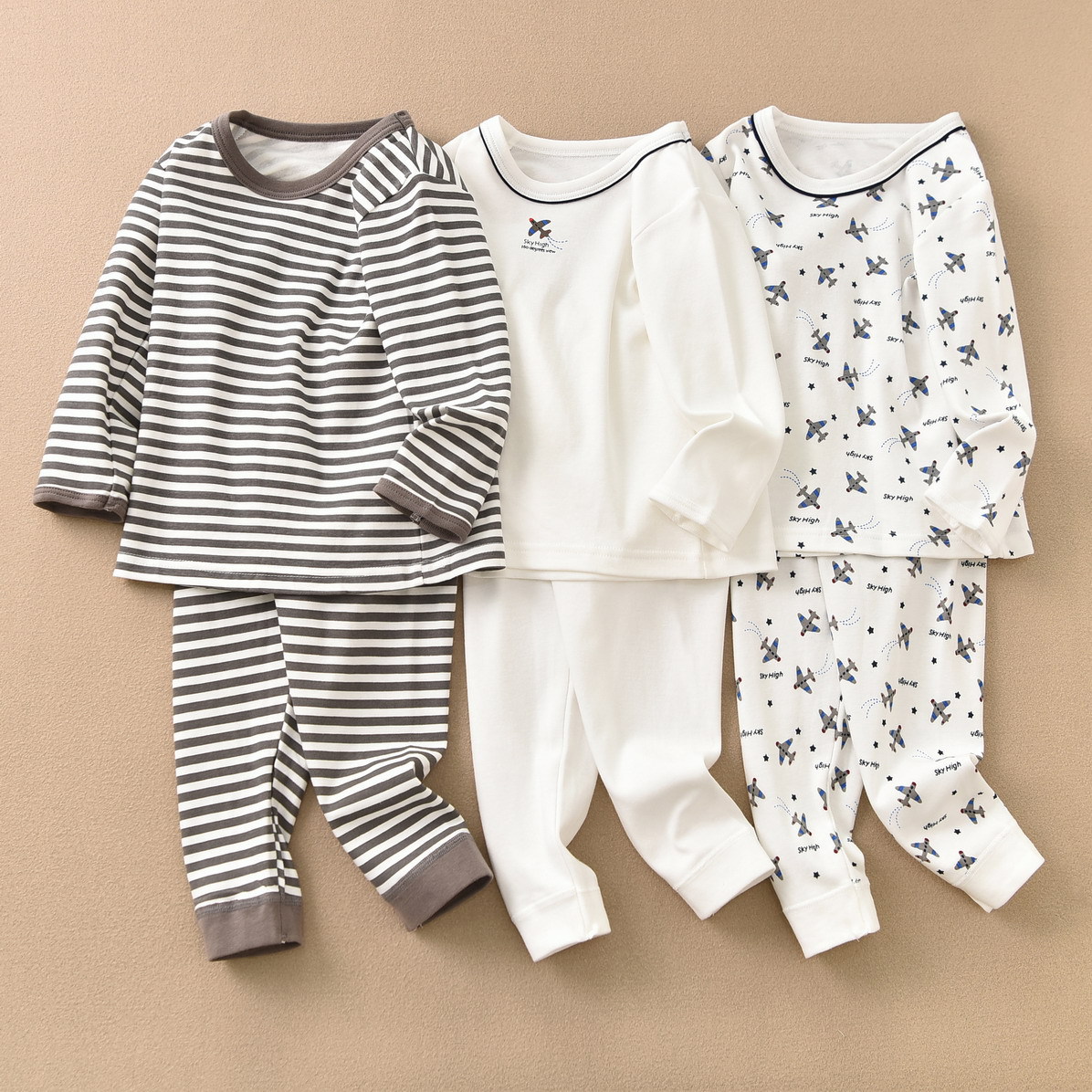 One package price warm autumn clothes long johns aircraft style cotton wool boy children's T-shirt underwear children's suit home wear base
