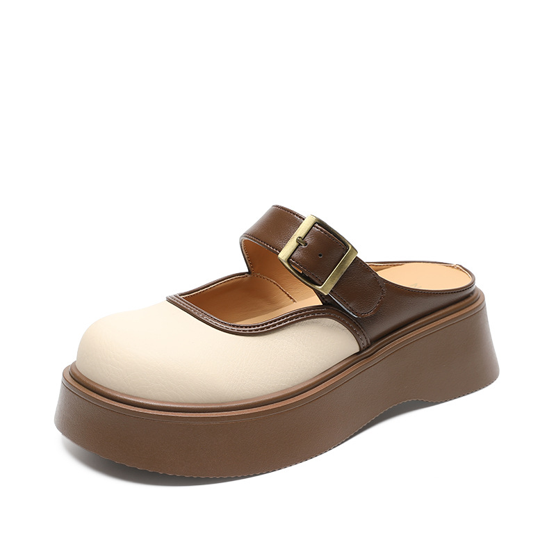 Dép sục Birken đế dày nữ bít mũi quai ngang — Nâu mơ KN77