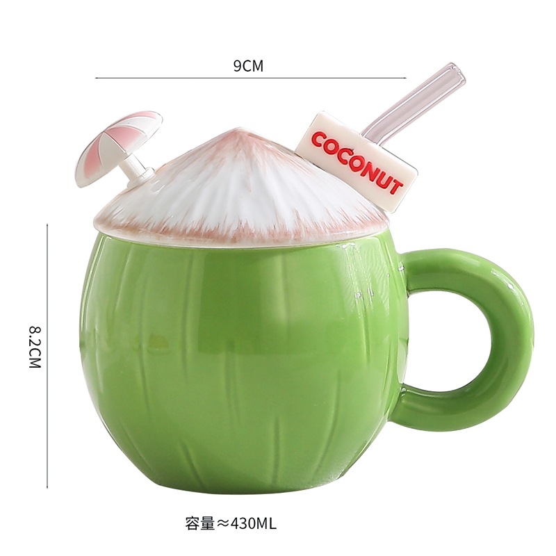 Creativo en el viento de verano taza de coco, corazón de una niña de alto valor facial, taza de cerámica encantadora, taza de agua de gran capacidad con tapa image 5