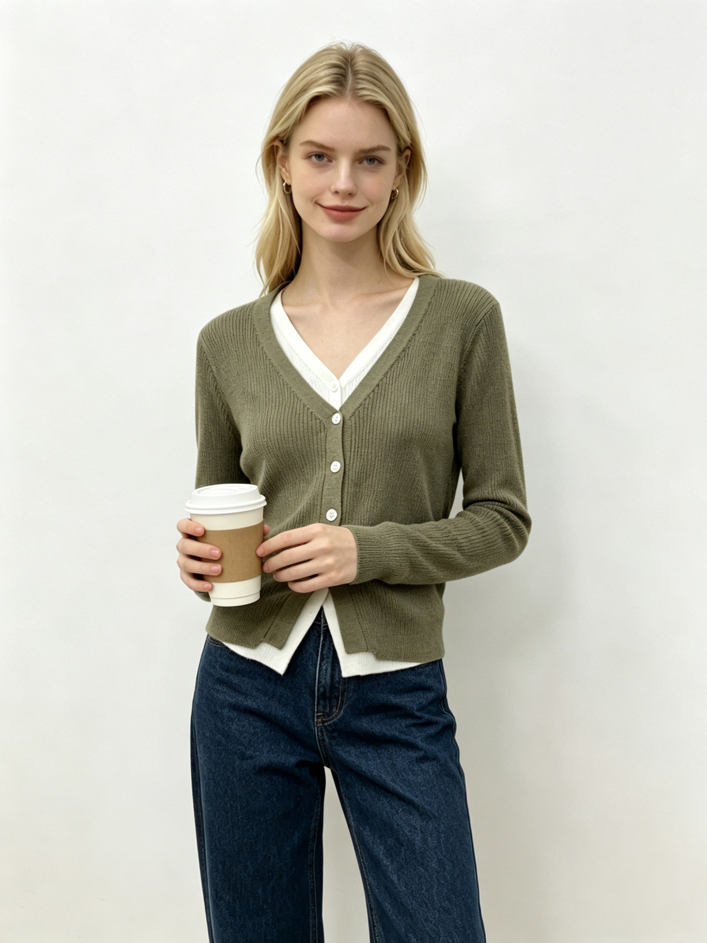 Russian Foreign Trade Clothing Fake Two-Piece Knitted Cardigan for Women, New Autumn and Winter Long-Sleeve V-Neck Stylish Base Top