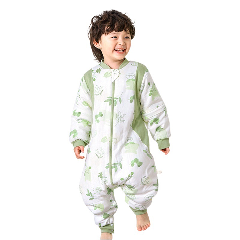 Cotton Children's Bamboo Fiber Split Leg Sleeping Bag Winter Thickened Baby Constant Temperature Bamboo Cotton Gauze Baby Antibacterial Pajamas A