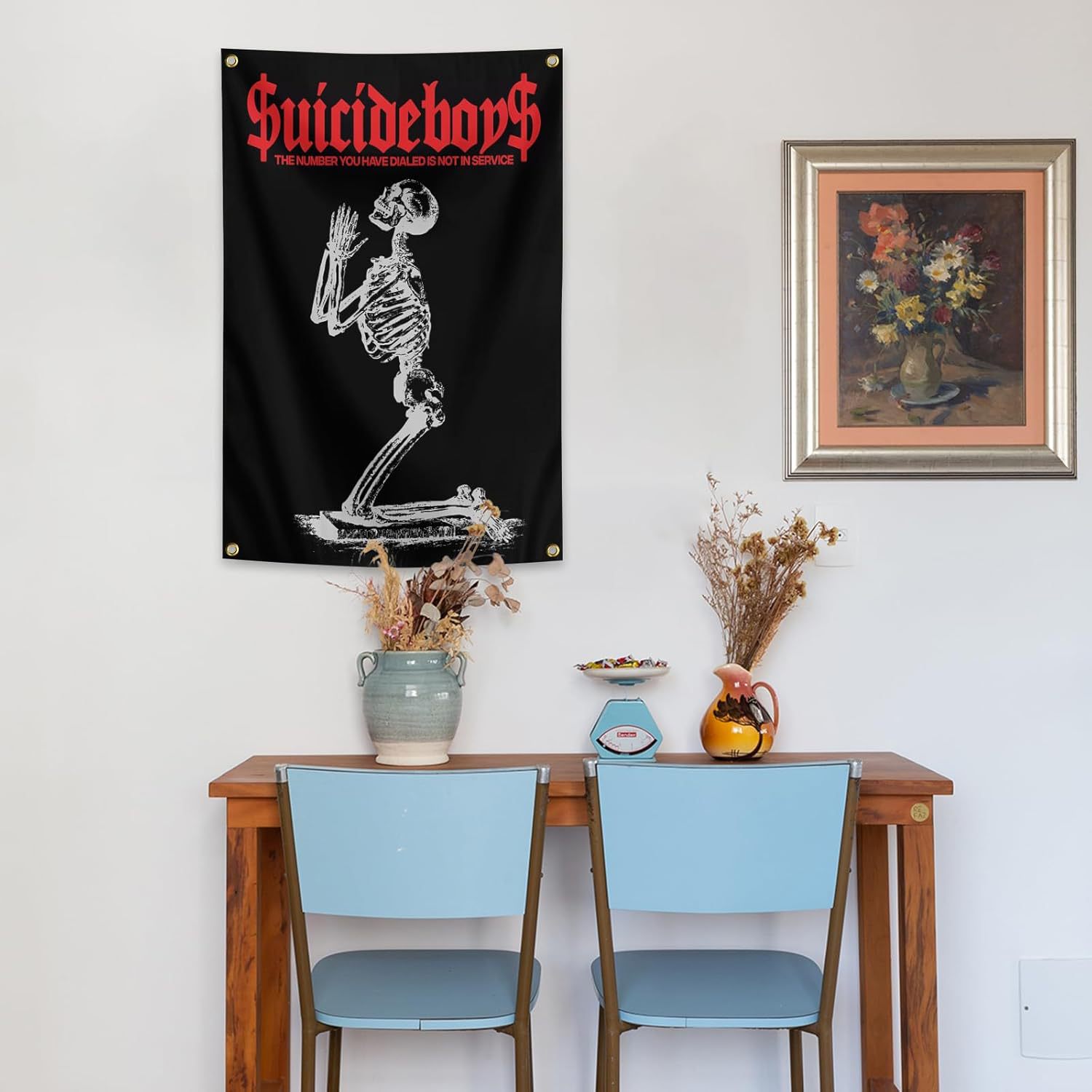 Horror Skull Tapestry Suicide Music Boys Bandera 90x150