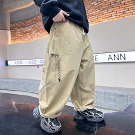 男童工装裤儿童纯色裤子2025春秋款休闲裤男孩百搭款宝宝宽松长裤