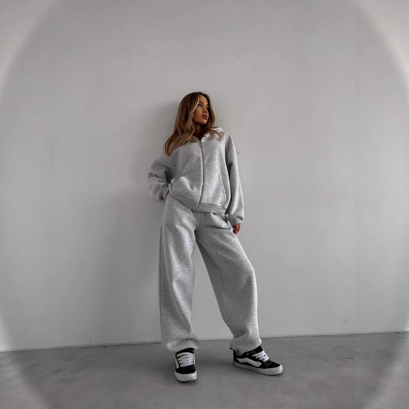 Women's 2 Piece Outfits Plus Size Sweatshirts Zipper Long Sleeve Sweatshirts with Wide Leg Sweatpants Fashion Letter Solid