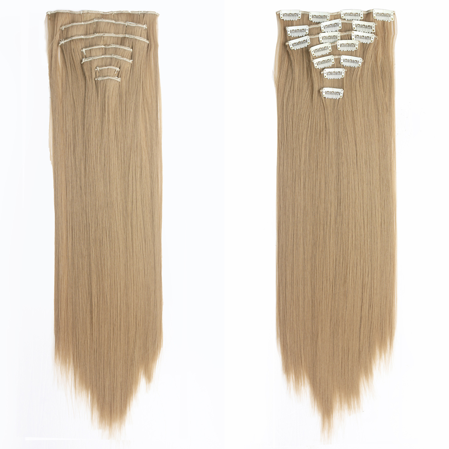 Comercio exterior al por mayor peluca 16 tarjetas extensión de cabello piezas de cabello recto piezas de cabello 7 piezas de fibra química clip cabello mujeres europeas y americanas