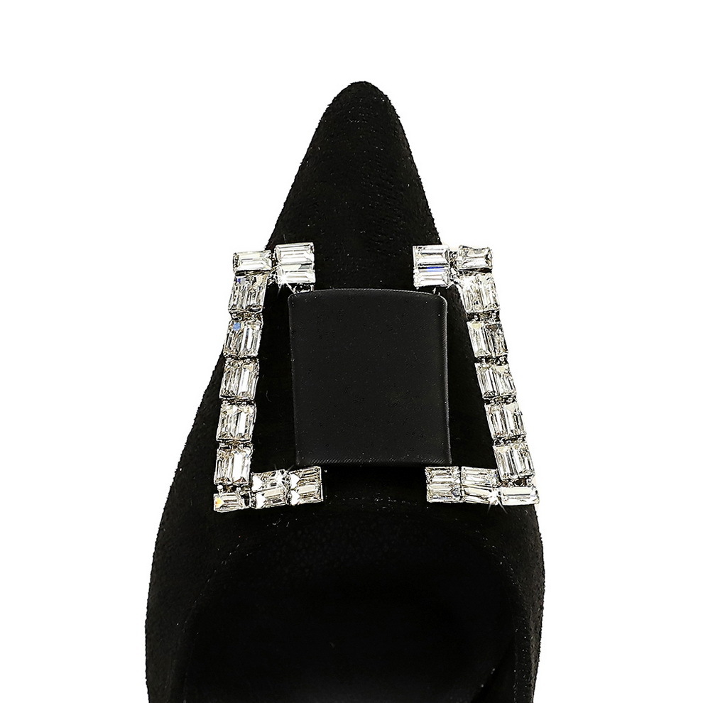 516-K73 European And American Spring/Autumn Party High Heels, Thin Heel, Suede, Shallow Mouth, Pointed Toe, Metal_vogvips.com