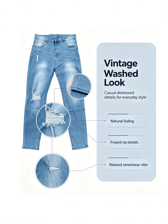 Jeans Ajustados para Hombre de Algodón, Poliéster y Spandex, Elásticos y con Rotos, para Uso Casual