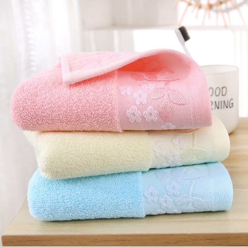 Cotton Towel In Solid Color, Soft Absorbent, With A Three-leaf Plum Blossom Design, Thickened, Soft, Breathable,_voghion.com