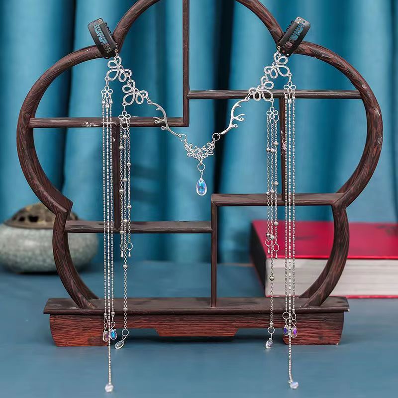 Estilo antiguo cara cortina Zhao Lusi mismo estilo exótico accesorios para el cabello decoración de la frente ceja colgante antiguo traje Hanfu borla tocado velo