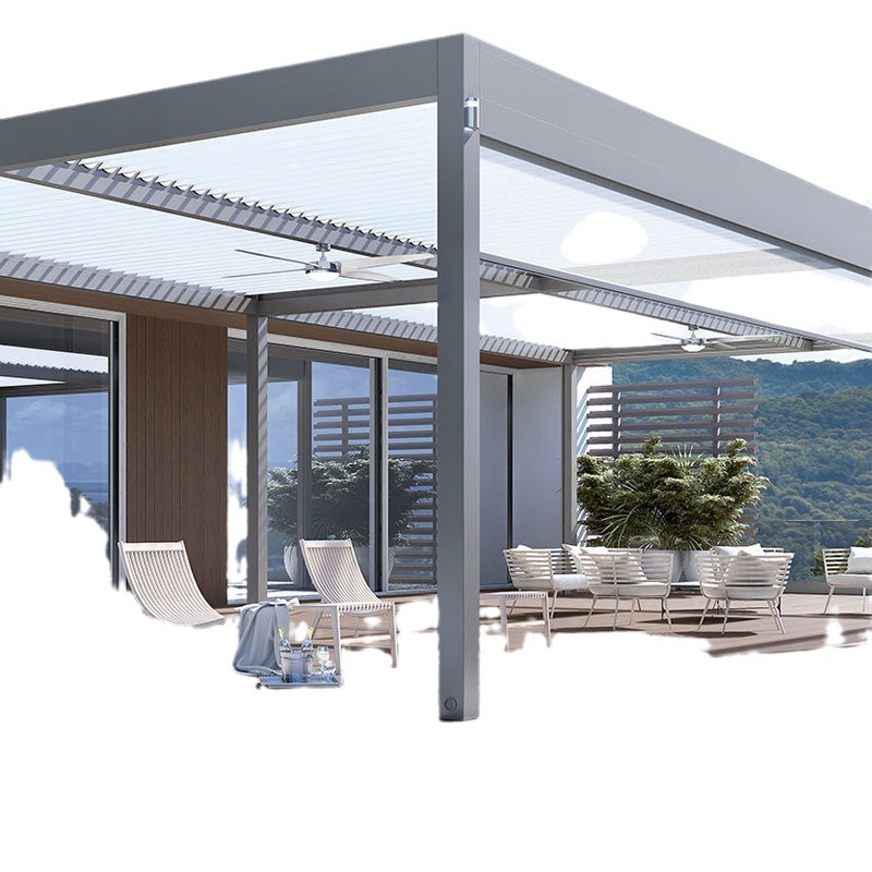Persiana a prueba de lluvia eléctrica sombrilla inteligente al aire libre Villa toldo protector solar resistente a altas temperaturas Pabellón de aleación de aluminio