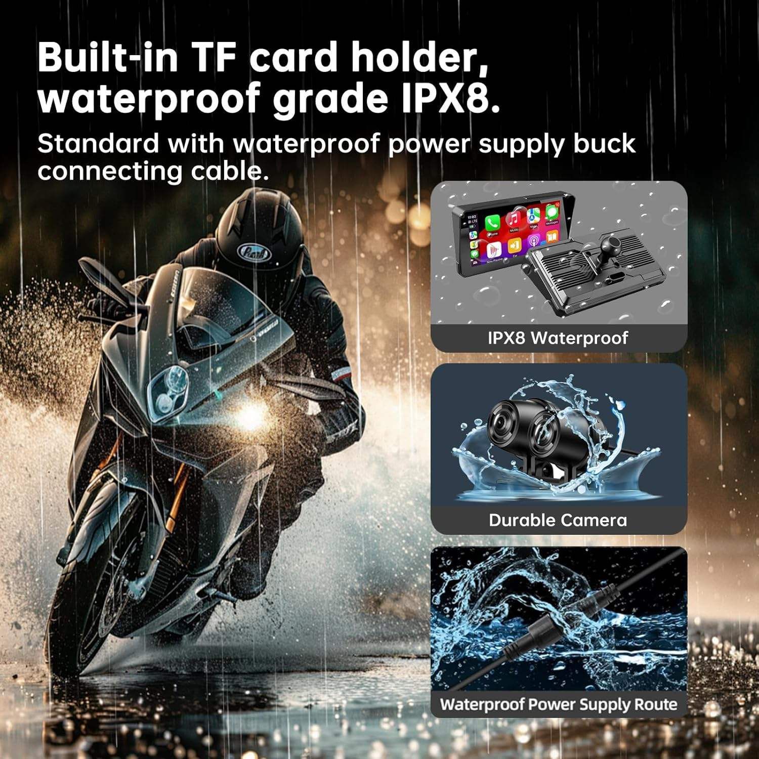 New Cross-Border 7inch Motorcycle Wireless Carplay Navigation Device with Front and Rear 2K High-Definition Recording Cameras