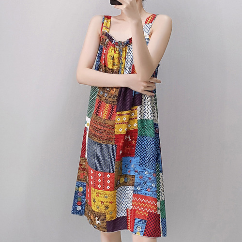 Women's Summer Cotton Satin Straps Sleepwear 2025 New Style Medium Length High School College Backless Dress Man-made Cotton Skirt