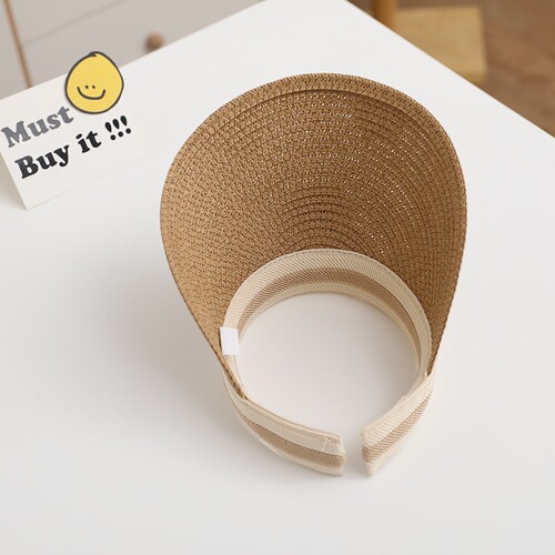 Children's Sun Hat Cartoon Bear Visor UV-Protective Straw Hat Boys' Outdoor Girls' Headband Sun Hat