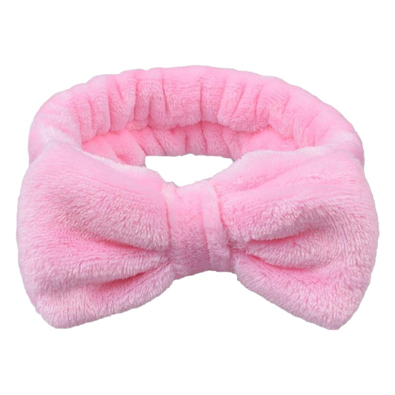 New Korean Style Internet Celebrity Women's Bow Hair Band Solid Color Flannel Face Wash Makeup Apply Mask Hair Band Hair Band