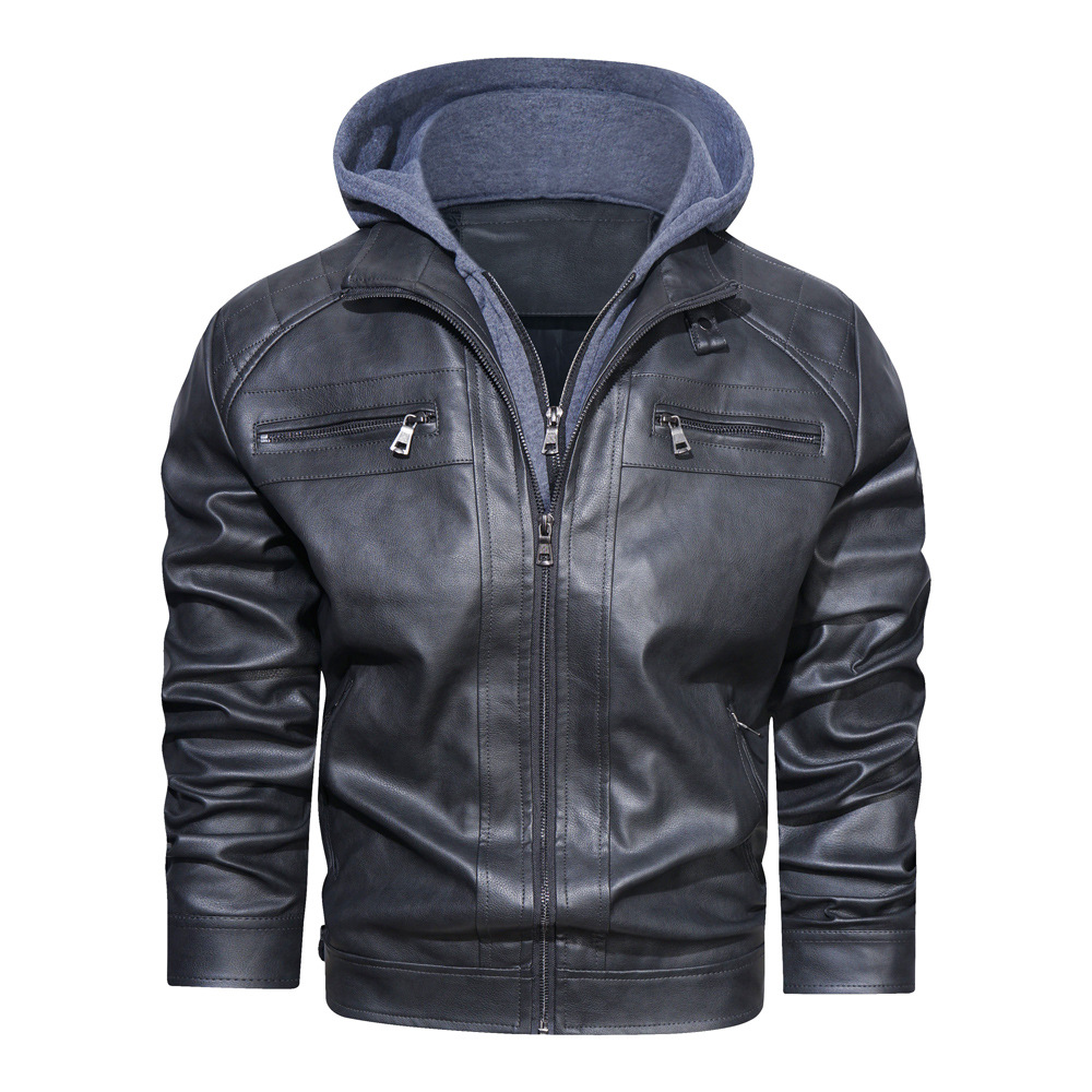 Men's Leather Jacket Windproof Hooded Coat For Autumn Winter_voghion.com