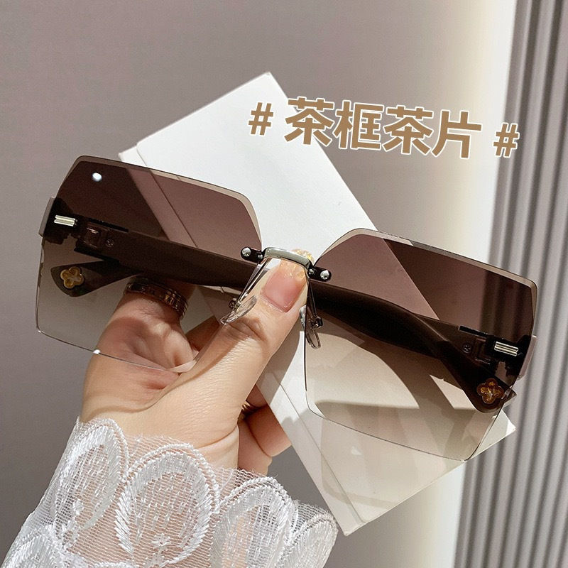 新商品フレームレス2色グラデーション高级感女性スタイル运転サングラスファッショントレンドディザトーンネット赤エッジサングラス|undefined