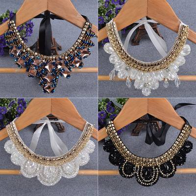 Ethnic dickey collar coffee blue diamond crystal necklace for women girls evening dress summer skirt accessories stage performance choker for lady