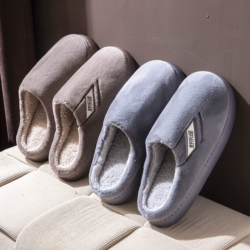 Хлопчатобумажные тапочки большого размера мужские домашние домашние толстые подошвы осенние и зимние противоскользящие теплые домашние шерстяные тапочки женские зимние