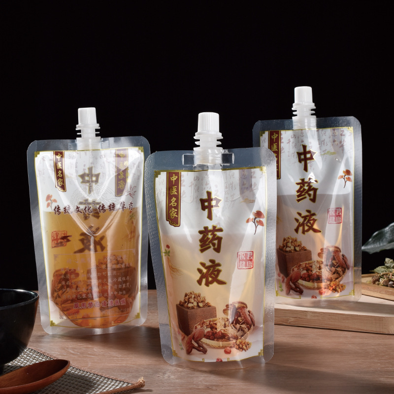 Ready-Made Chinese Medicine Spout Pouches, Disposable Herbal Tea Food Packaging Bags, Transparent Stand-Up Pouches, Portable Food-Grade Wholesale