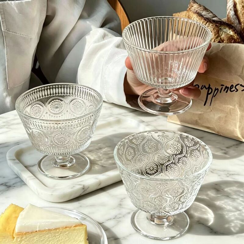 Instagram-Famous Begonia Flower Dessert Glass Cup, Trendy Ice Cream Bowl, Creative Fruit and Bird's Nest Cup, Retro Ice Cream Yogurt Bowl