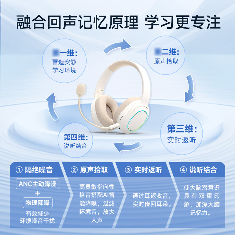满分小学霸学习朗读耳返式三代背书学习蓝牙耳机头戴anc主动降噪|undefined