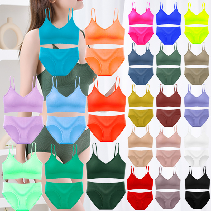 Custom Cross-Border 666 Big U Beautiful Back Set Triangle Panties Ribbed Beautiful Back Young Girl Bra Set French Sexy Lingerie