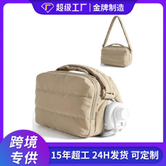 亚马逊热销女士旅行便捷绗缝蓬松水瓶袋小型保温杯套手提包斜挎包