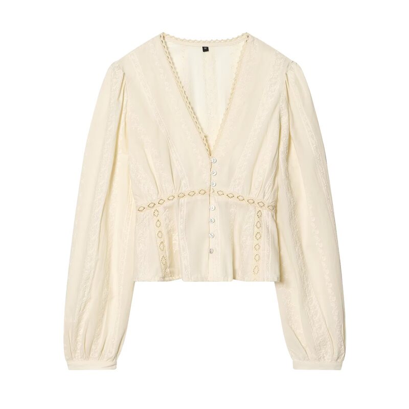 Taop&Za Women's Clothing 2026 Summer New Style Deep V-Neck Puff Sleeve Embroidered Romantic Style Shirt 8741253 Taop&Za Women's Clothing 2026 Summer New Style Deep V-Neck Puff Sleeve Embroidered Romantic Style Shirt 8741253