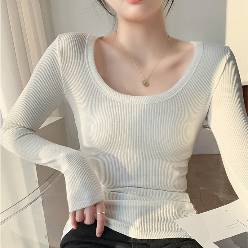 High-Elastic Cotton U-Neck Base Shirt for Women, Long-Sleeve T-Shirt, 2026 Autumn and Winter New Style, Round Neck, Sexy, Slim-Fit, Versatile Top High-Elastic Cotton U-Neck Base Shirt for Women, Long-Sleeve T-Shirt, 2026 Autumn and Winter New Style, Round Neck, Sexy, Slim-Fit, Versatile Top