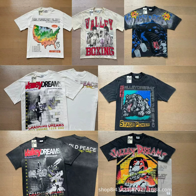 Cross-Border American Hip-Hop Couple's T-Shirt with Heavy-Duty Washed Vintage West Coast Rap Style, Short-Sleeve Trendy Basic Men's Wear