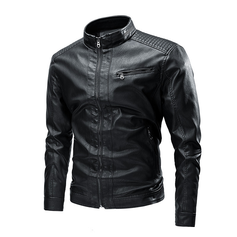 Foreign Trade 2024 Solid Color Youth Men's Leather Jacket Male European and American Leather Jacket Male Motorcycle Leather Jacket Coat Factory Direct Supply