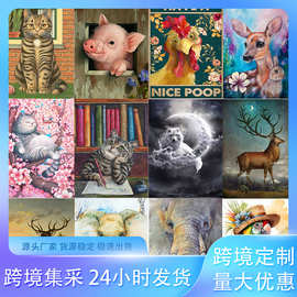 跨境外贸动物小猪钻石画手工diy钻石贴画 客厅卧室玄关装饰画挂画