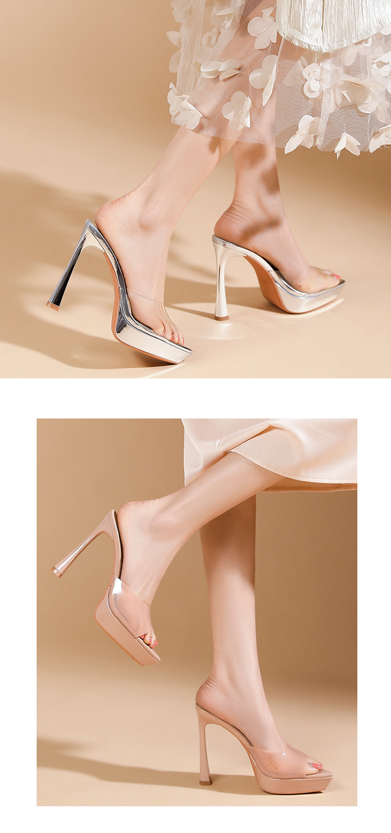Sandal cao gót nữ hở mũi đế platform gót 12 cm — Bạc-12cm chi tiết 6