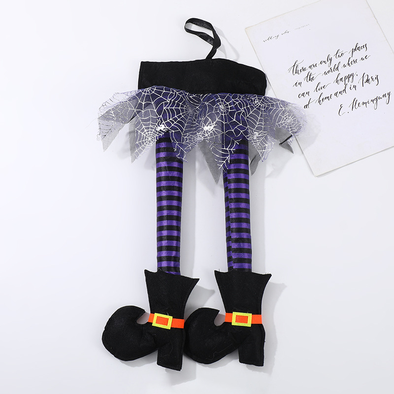 Falda de tela de araña de Halloween transfronteriza Piernas de bruja Decoración de dibujos animados Pies de bruja Adornos de Halloween Accesorios de decoración de fiesta