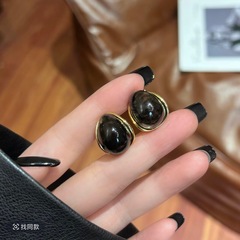 水墨纹黑金撞色水滴耳扣轻奢高级时尚百搭耳环