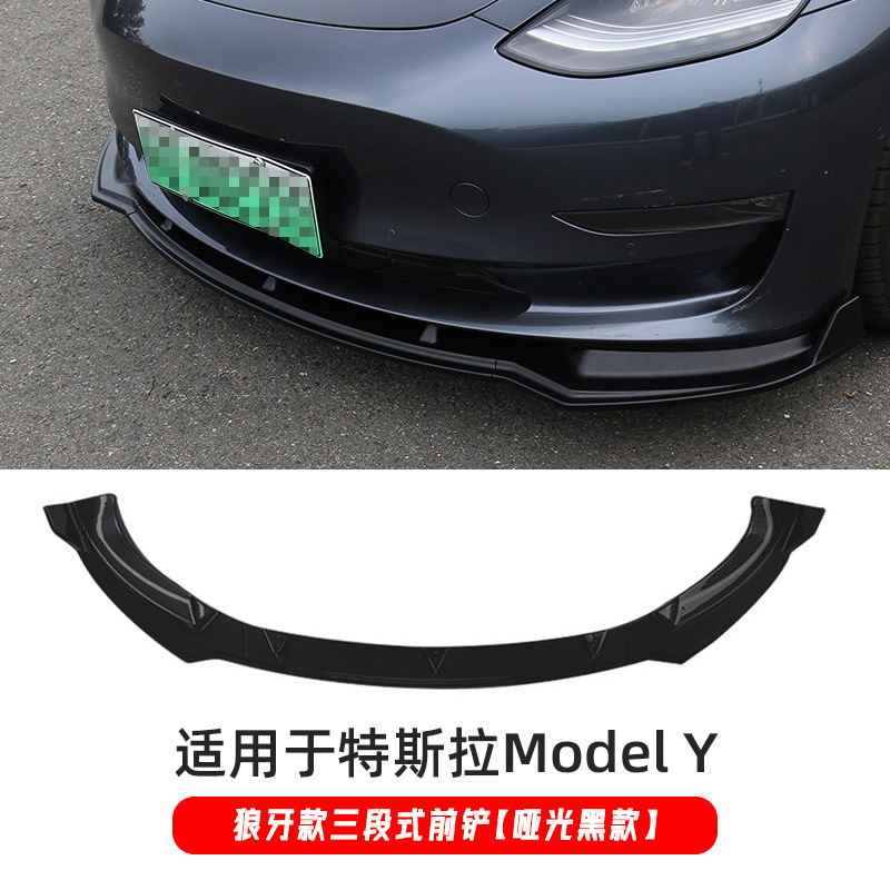 Tesla Front Lip Spoiler for Tesla Model 3 Model Y (Big Surrounded) - model-y-3-section-front-lip-matte-black