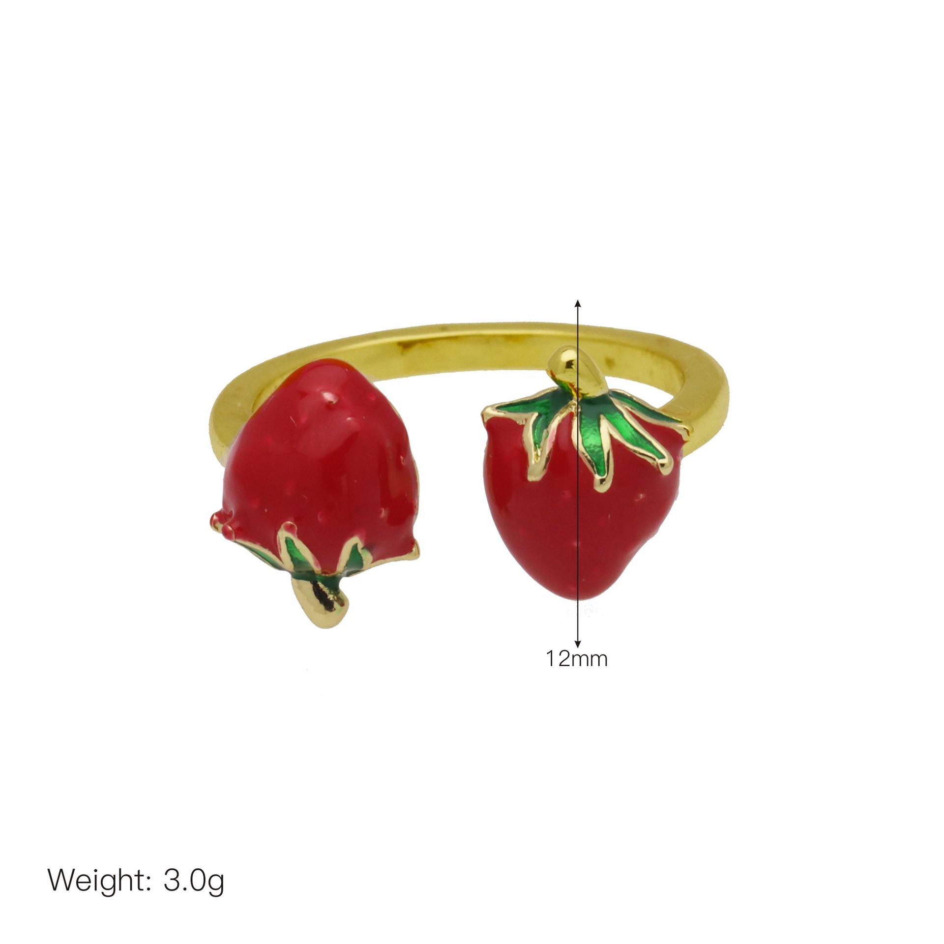 All Seasons Season Wholesale Jewelry Cute Lady Cherry Copper 18K Gold Plated Enamel Open Rings