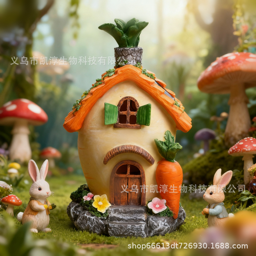 兔子王国秘密基地树脂工艺装饰摆件户外花园太阳能灯儿童礼物夜光|ms