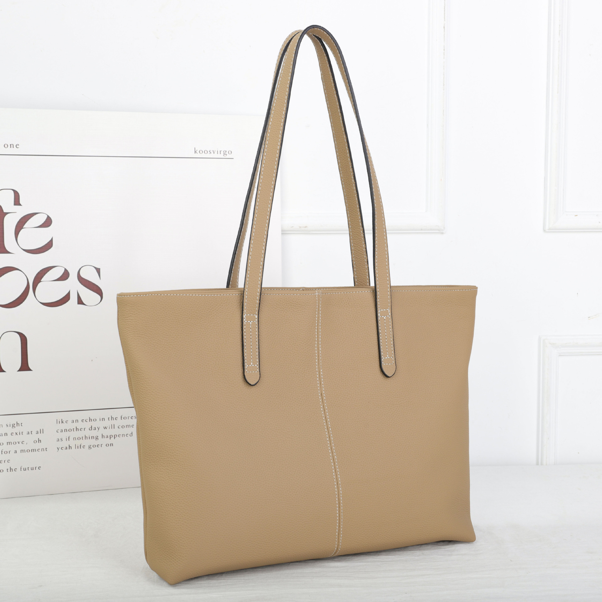 Top Grain Cowhide Leather Shoulder Bag For Women, Large Capacity Tote Bag, Simple Shopping Bag, Genuine Leather Laptop Briefcase For Commuting - Thumbnail 3