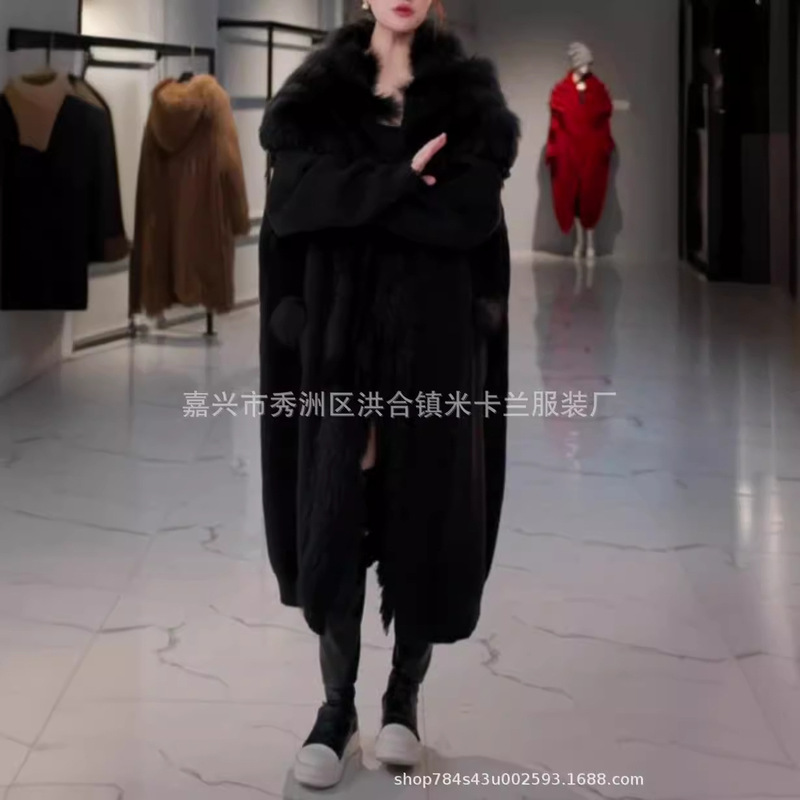 Factory Cross-border Exclusive European Fox Hair Lazy Style Tassel Cardigan Jacket Women's Lengthened Knitted Cardigan Rabbit Hair Factory Cross-border Exclusive European Fox Hair Lazy Style Tassel Cardigan Jacket Women's Lengthened Knitted Cardigan Rabbit Hair