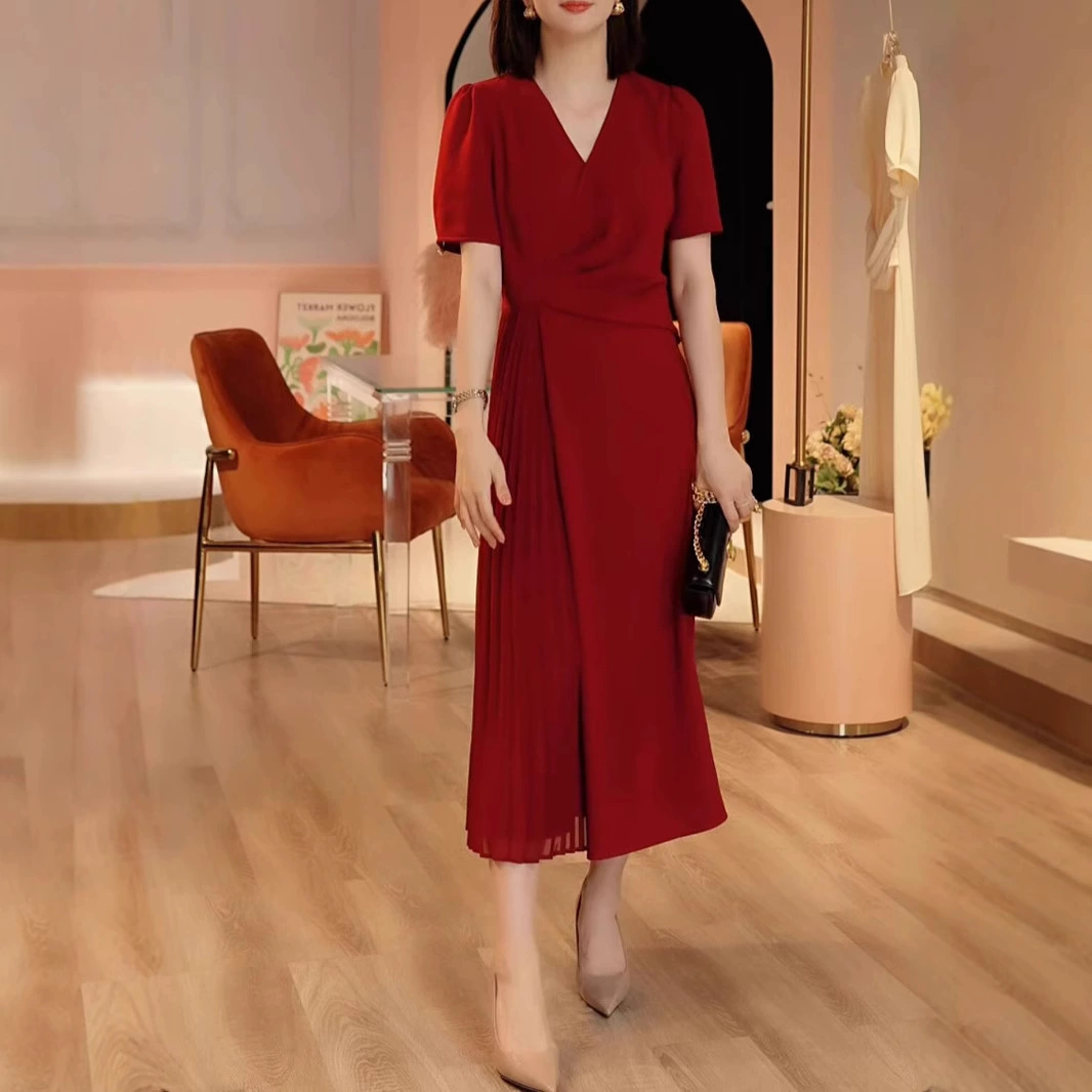 2517 мода темпераментная леди тонкое платье новое женское лето V-образный воротник официальный случай длинная юбка