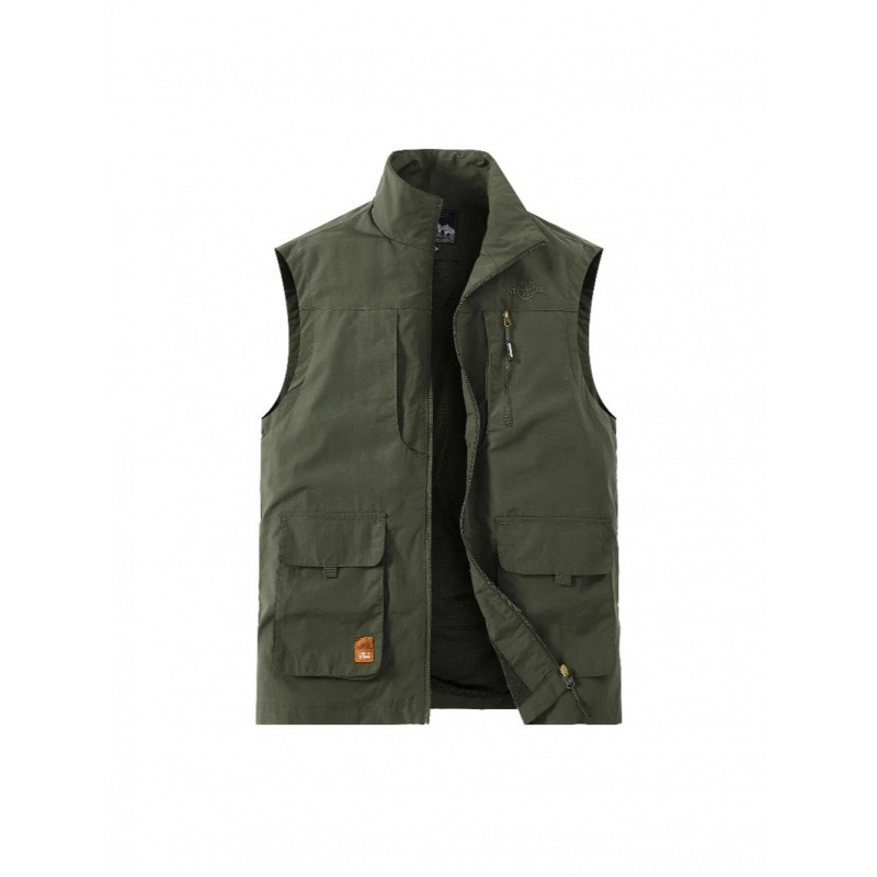 Chaleco de cuello alto para hombre primavera y otoño pesca al aire libre de mediana edad y ancianos con múltiples bolsillos chaleco cálido chaqueta de moda