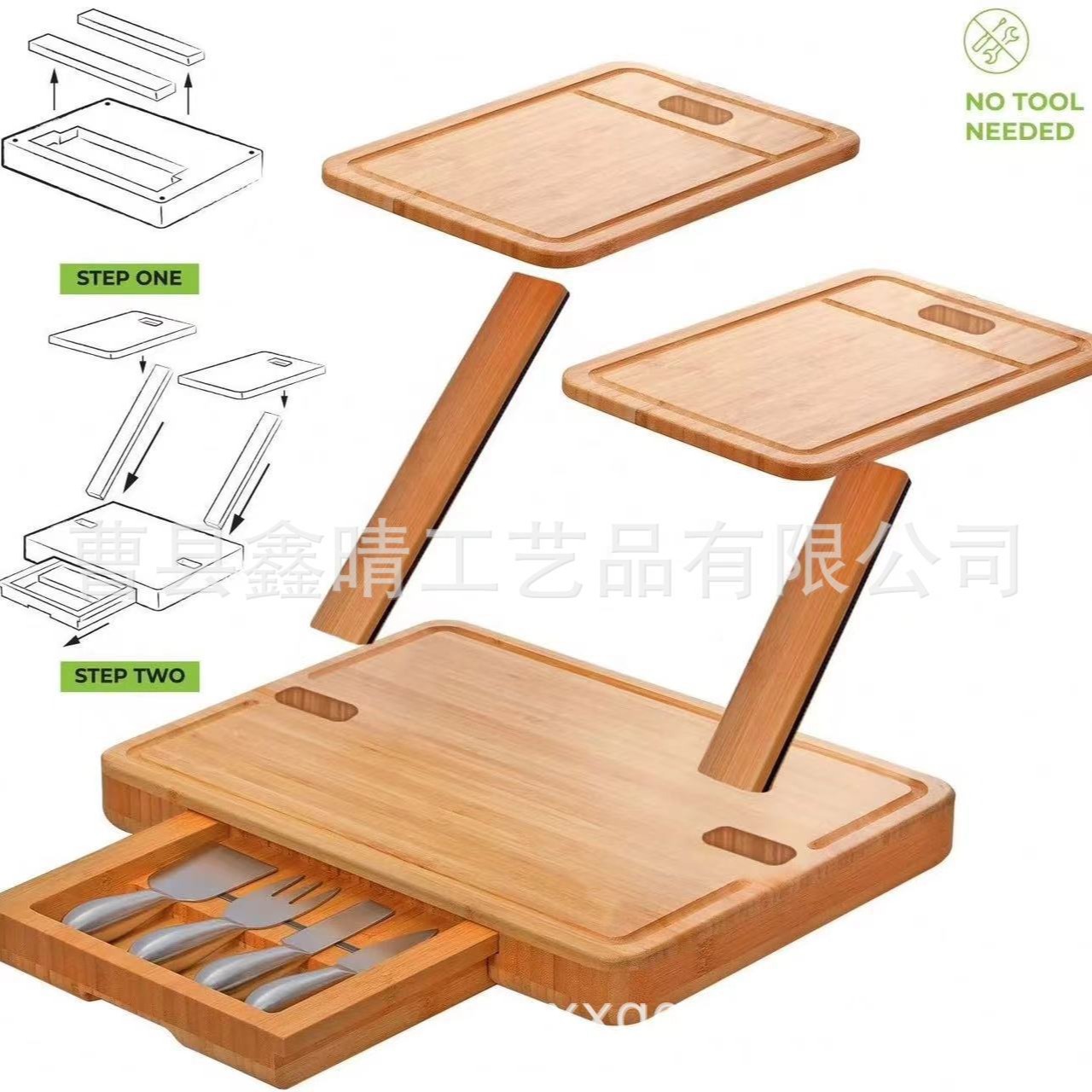 Bandeja de aperitivos de madera maciza tipo cajón Bandeja de servicio de madera plegable para el hogar Bandeja de bambú de múltiples capas creativa