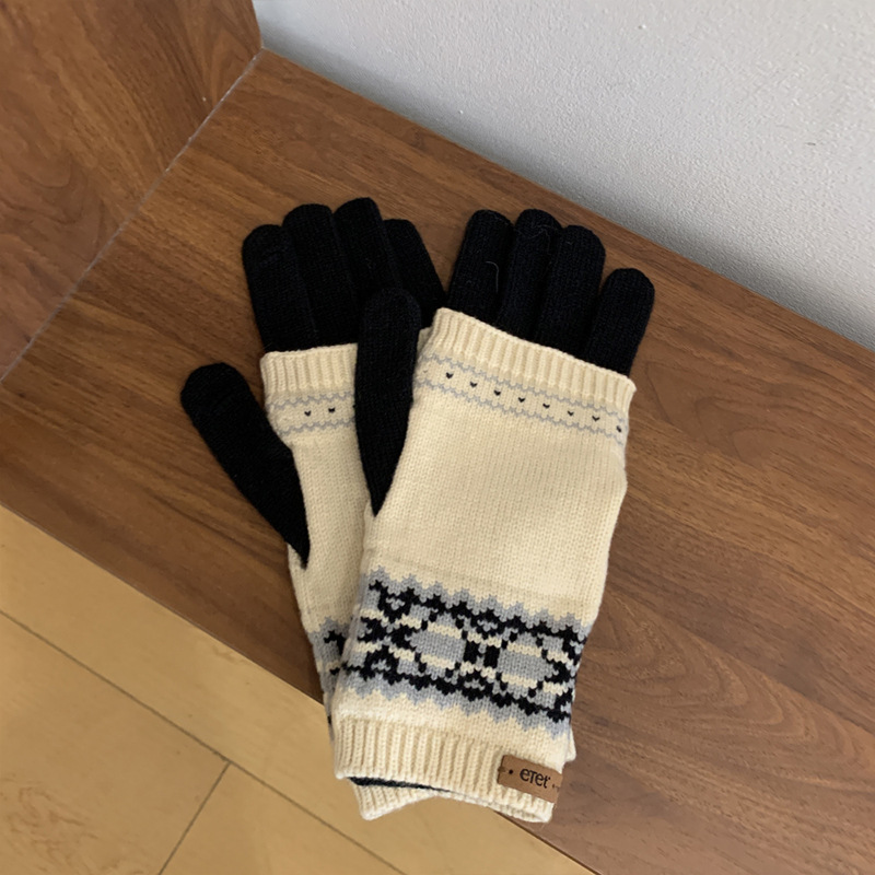 クリスマスの赤い取り外し可能な2つのジャカードのニットの毛糸の手袋の女性の秋冬の防寒の保温の騎乗はタッチパネルができます。|undefined