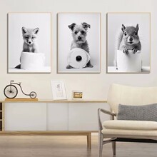 外贸热销呆萌小动物挂画现代绘画帆布画壁画卧室卫生间客厅装饰画