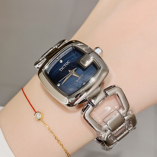 TICTOC watch women's new fashion niche steel band watch temperament waterproof square plate retro quartz women's watch